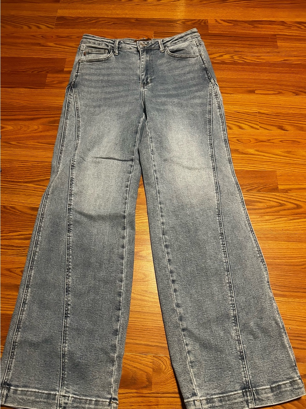 Judy Blue Size 11/30 Women's Wide Leg Panel Seam Jeans - Light Blue
